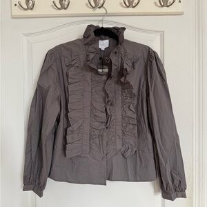 Elegant Gray Ruffled Women's Shirt